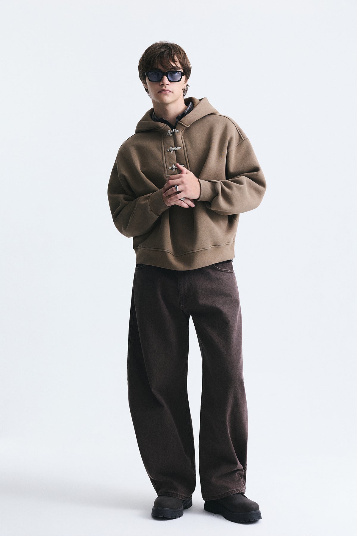 Boxy Fit Metal Clip-Front Sweatshirt