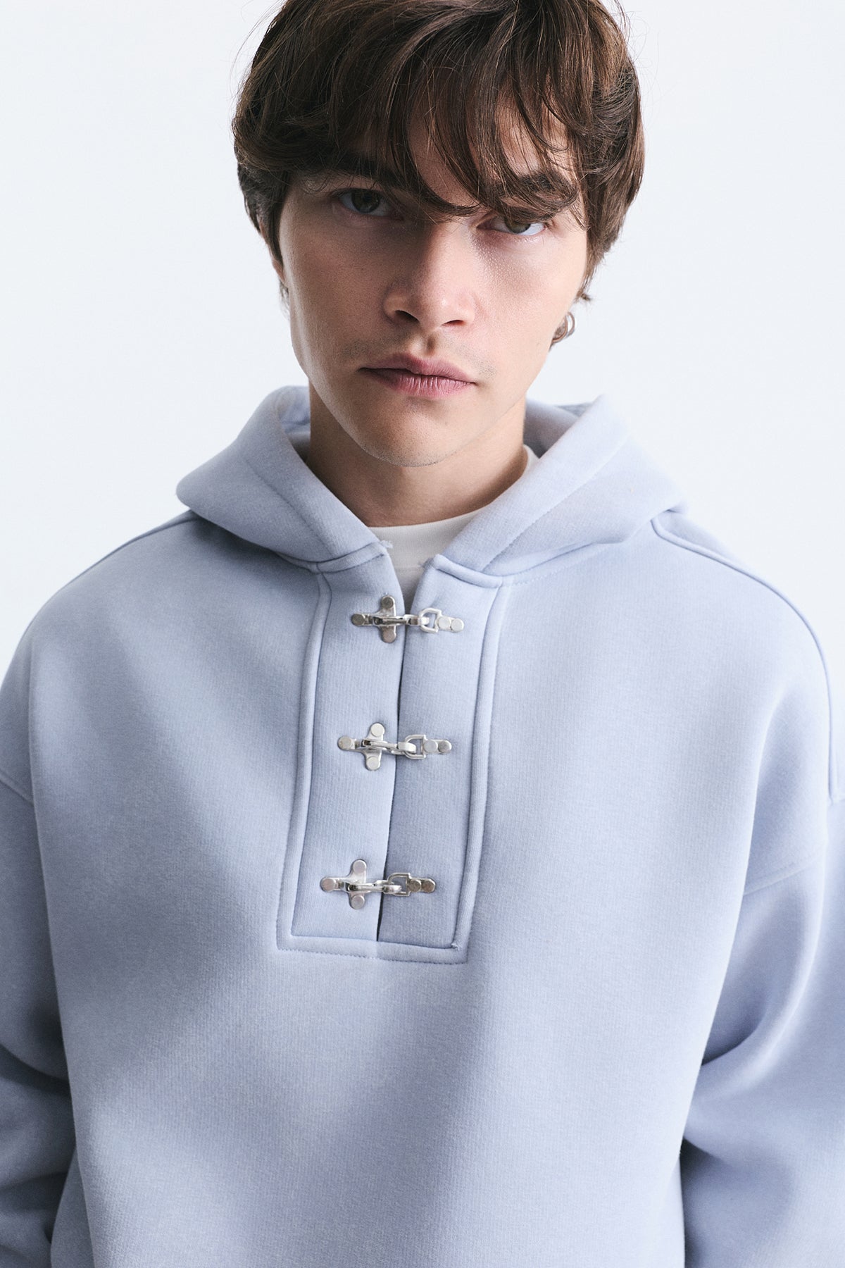 Boxy Fit Metal Clip-Front Sweatshirt