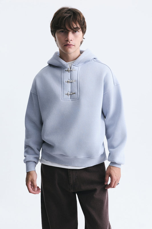 Boxy Fit Metal Clip-Front Sweatshirt
