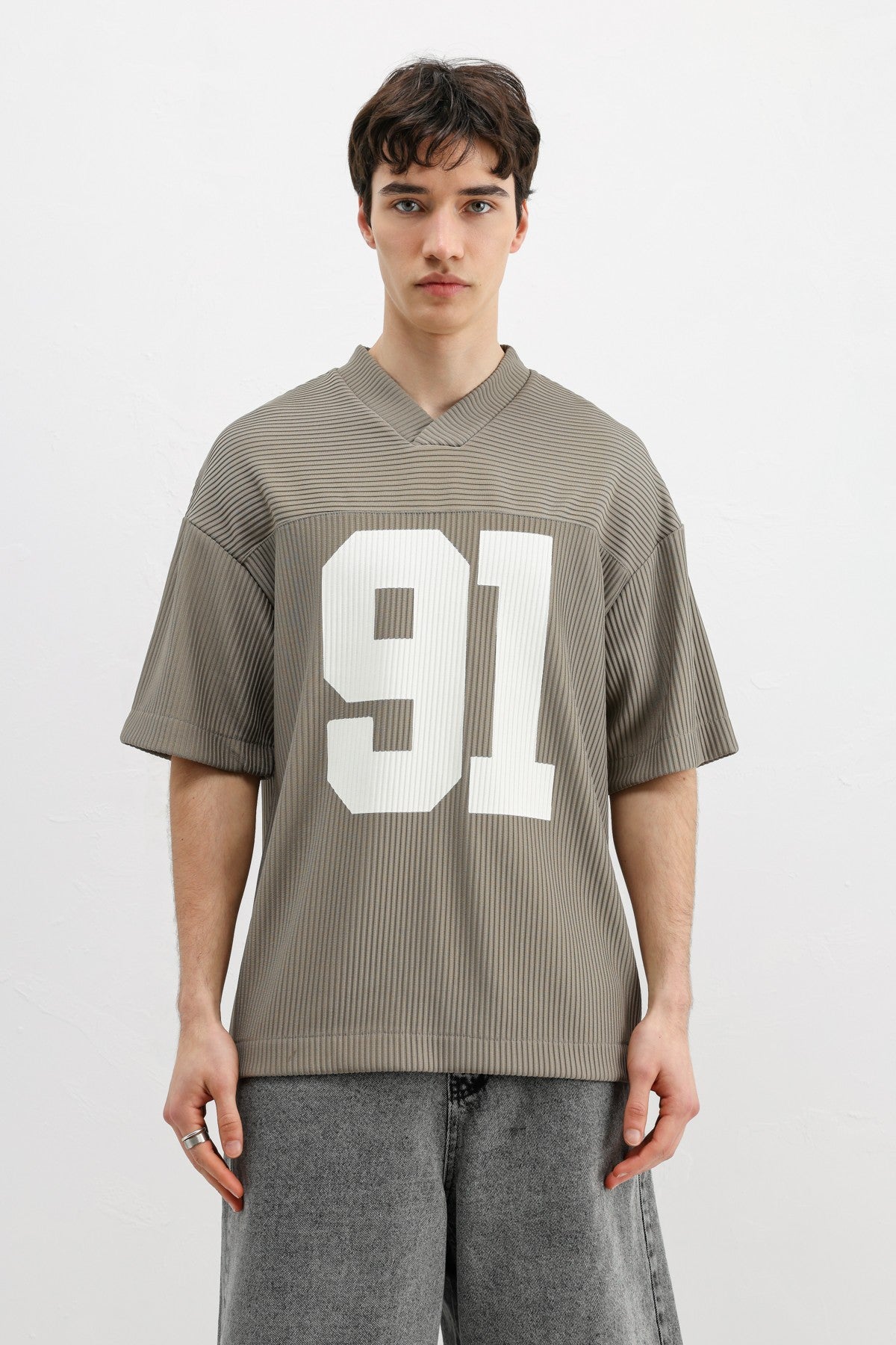 Printed Oversized T-Shirt with Ribbed Hem