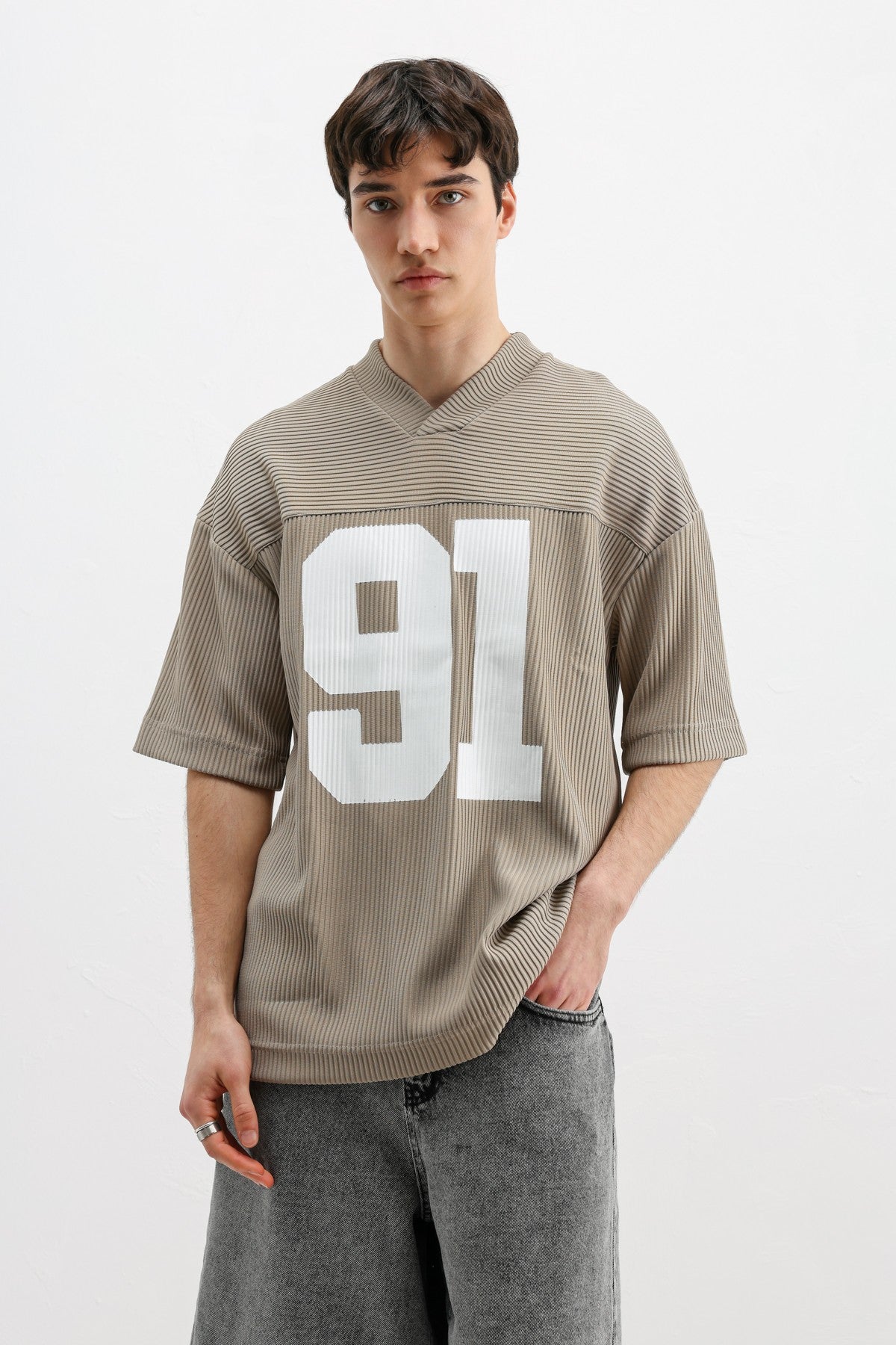 Printed Oversized T-Shirt with Ribbed Hem
