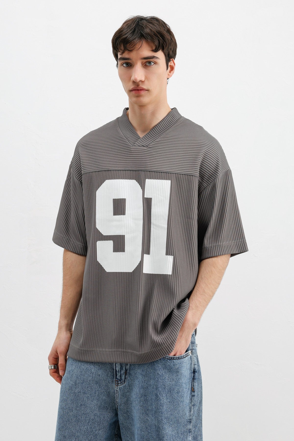 Printed Oversized T-Shirt with Ribbed Hem
