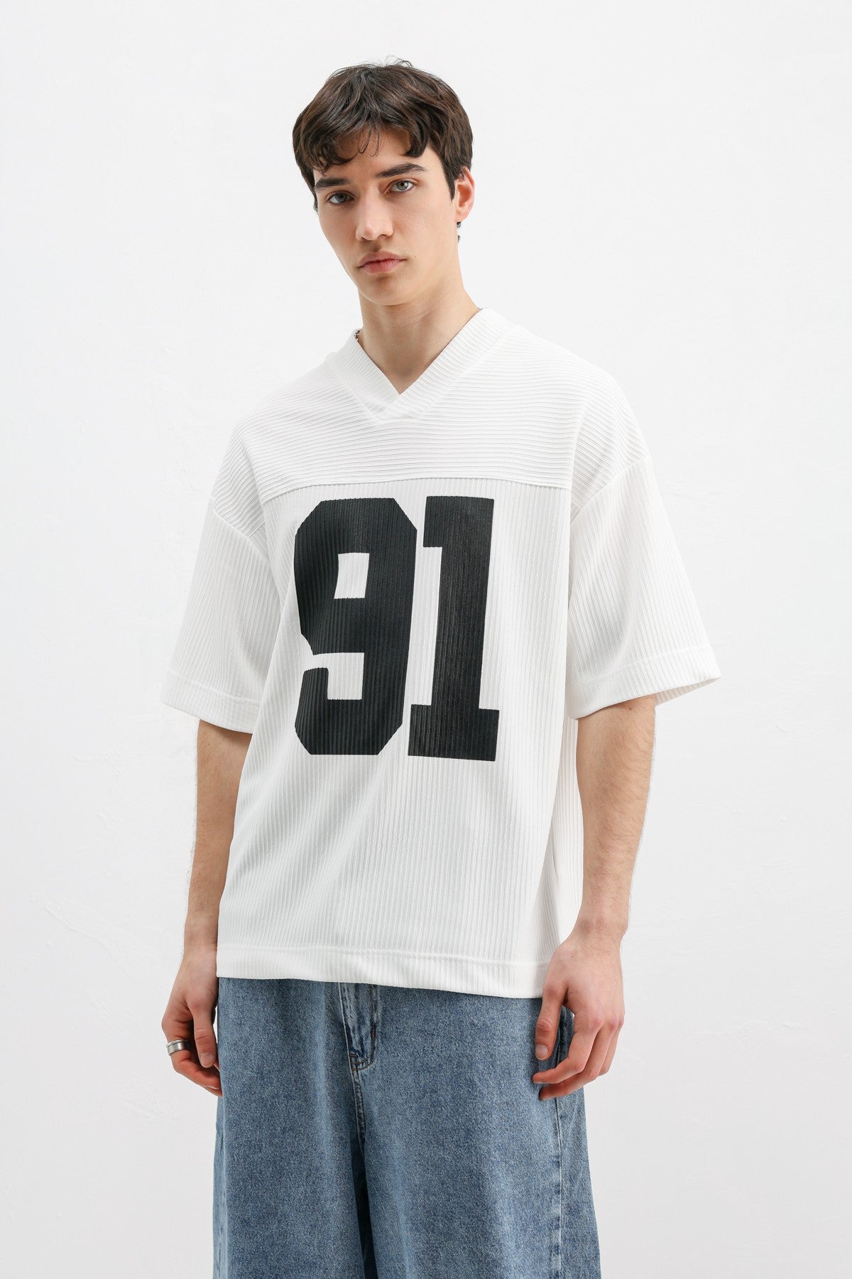 Printed Oversized T-Shirt with Ribbed Hem