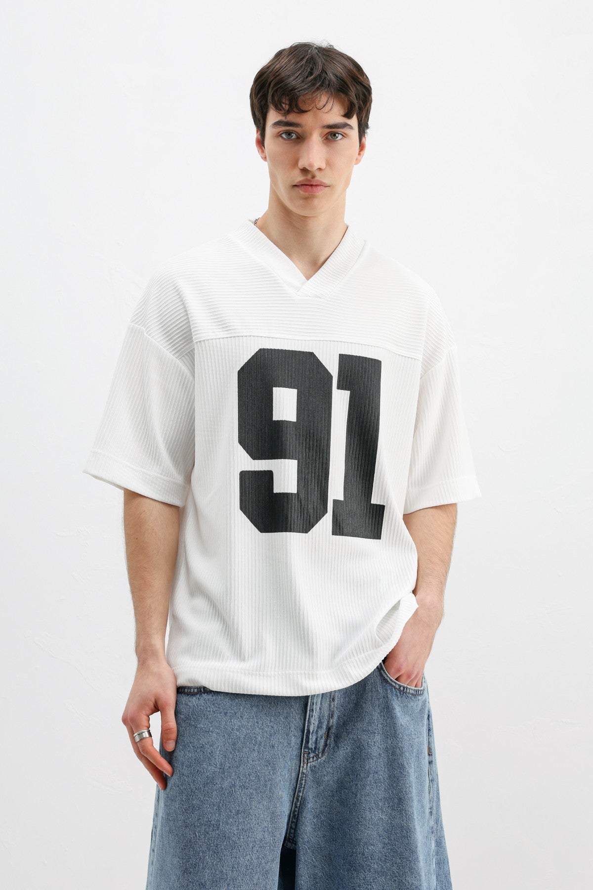 Printed Oversized T-Shirt with Ribbed Hem
