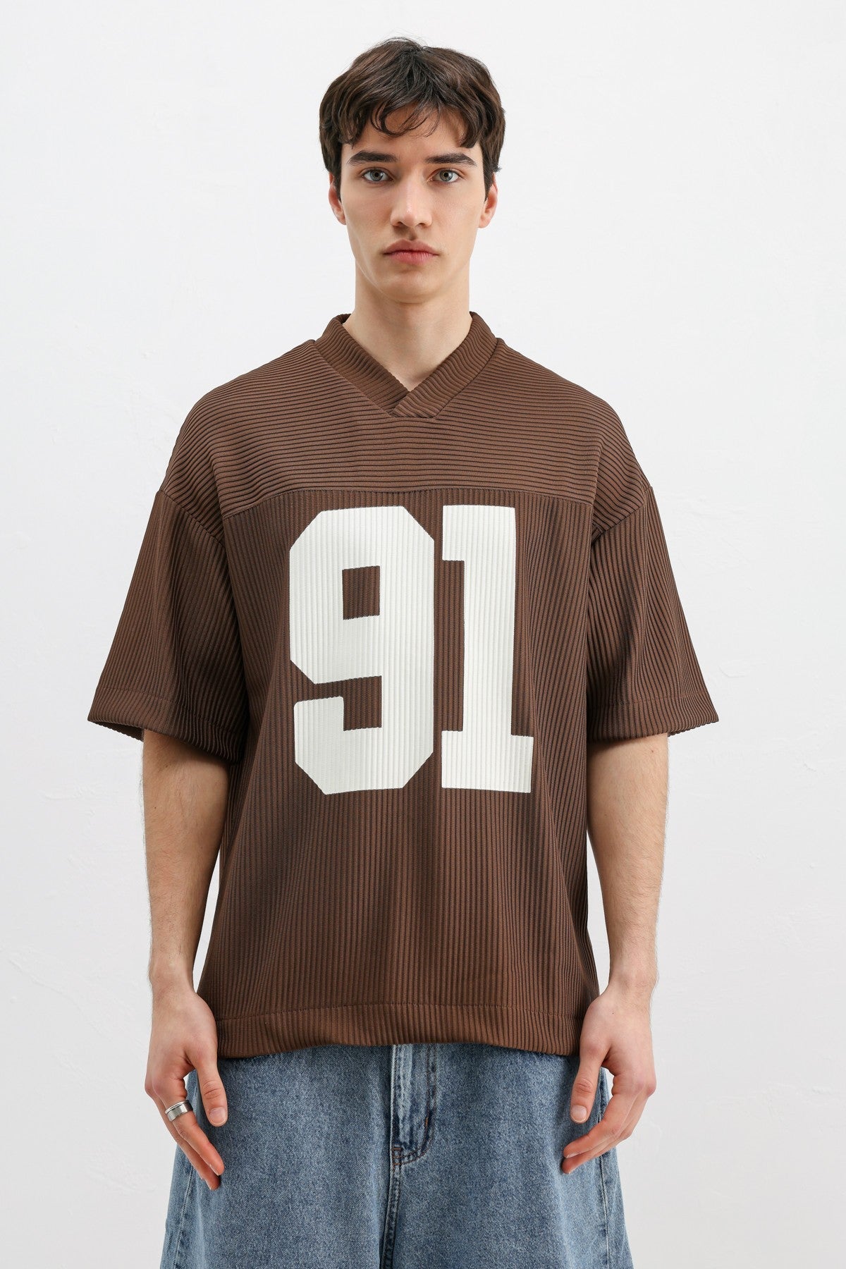 Printed Oversized T-Shirt with Ribbed Hem