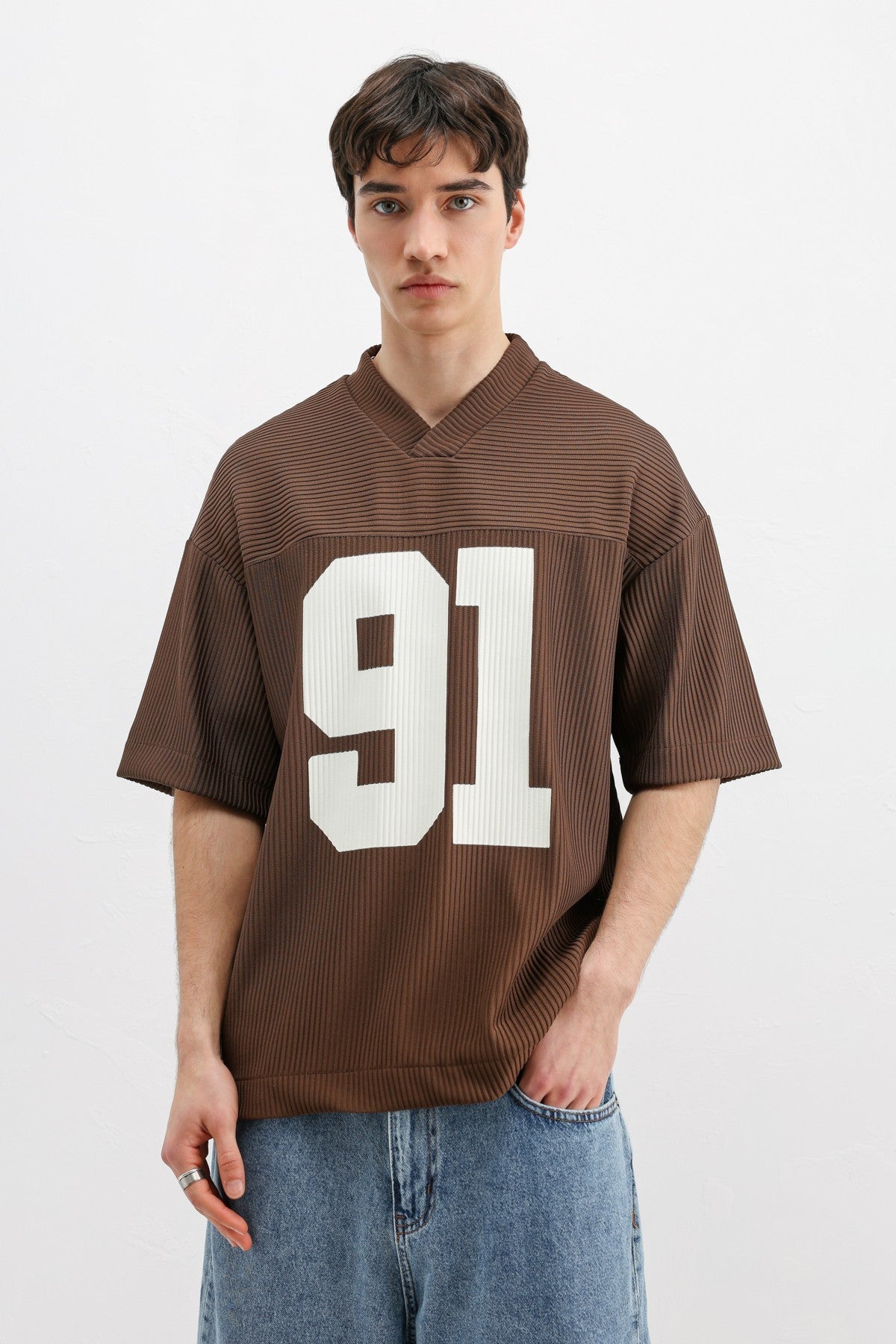 Printed Oversized T-Shirt with Ribbed Hem