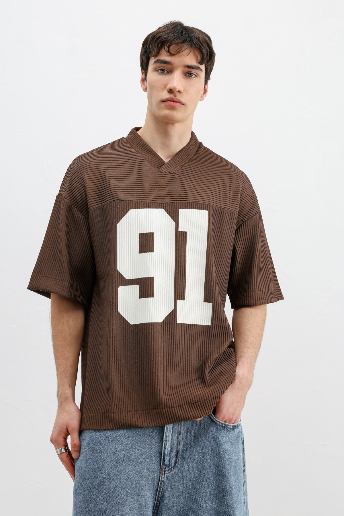 Printed Oversized T-Shirt with Ribbed Hem