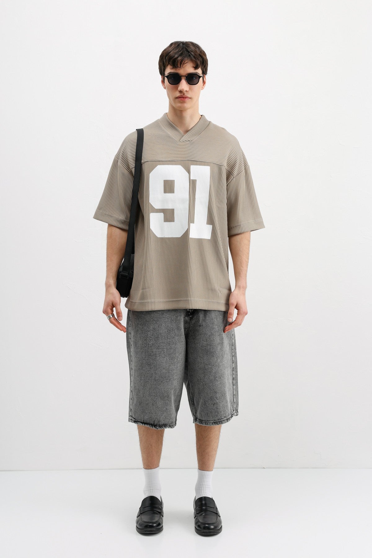 Printed Oversized T-Shirt with Ribbed Hem
