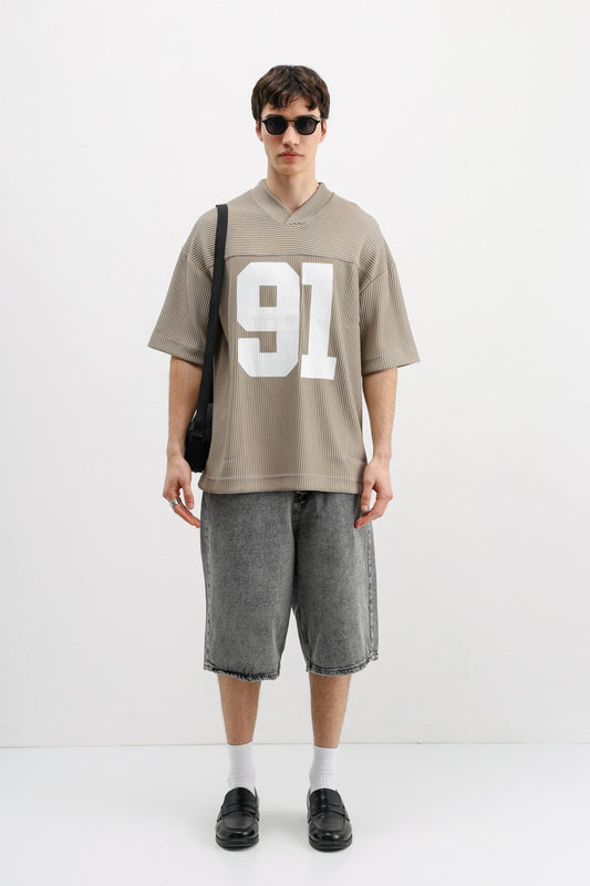 Printed Oversized T-Shirt with Ribbed Hem