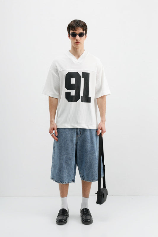 Printed Oversized T-Shirt with Ribbed Hem