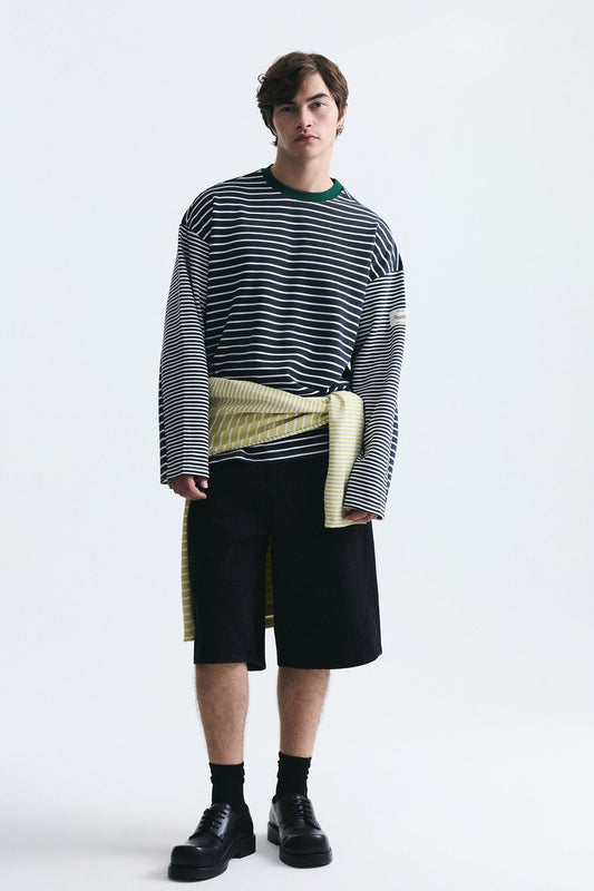 Contrast-Collar Striped Sweatshirt