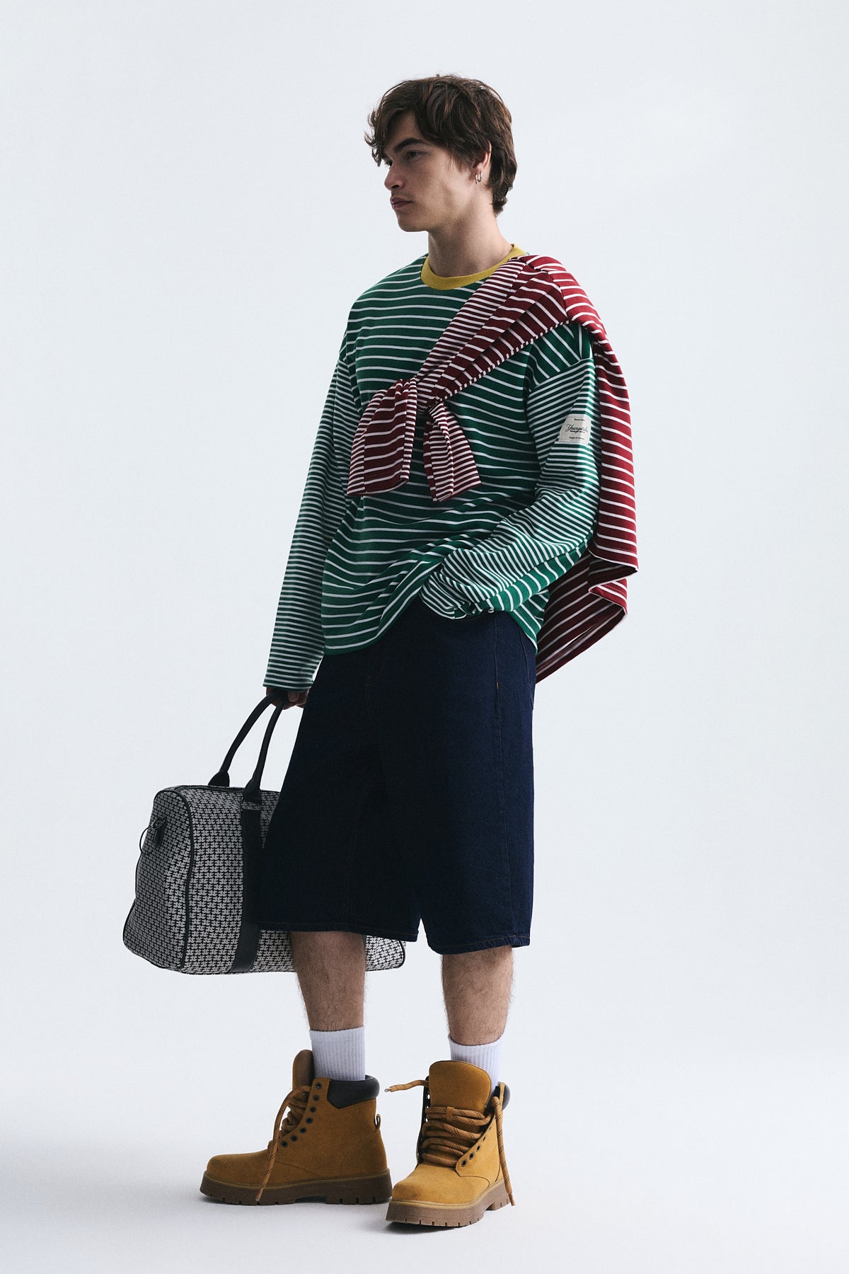 Contrast-Collar Striped Sweatshirt