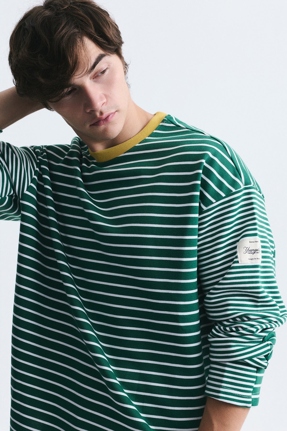 Contrast-Collar Striped Sweatshirt