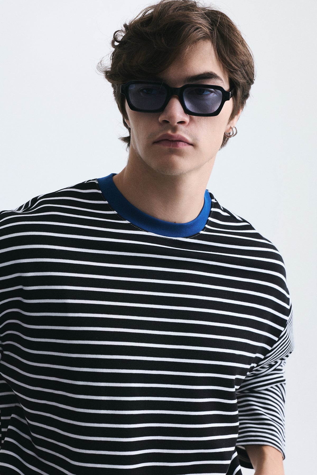 Contrast-Collar Striped Sweatshirt