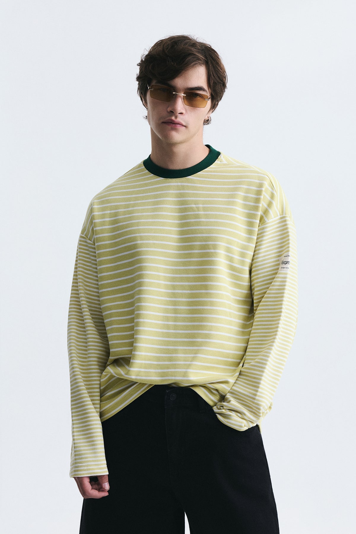 Contrast-Collar Striped Sweatshirt