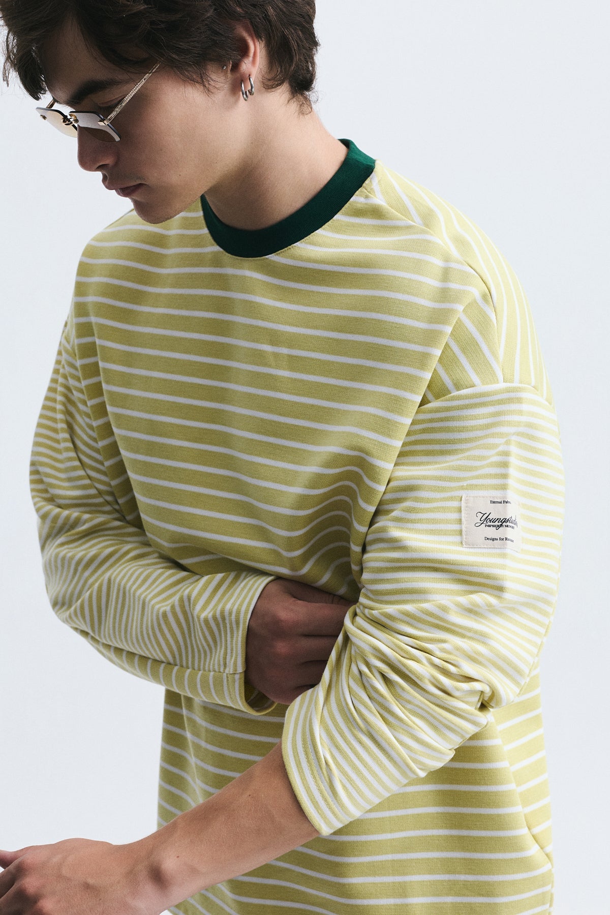Contrast-Collar Striped Sweatshirt