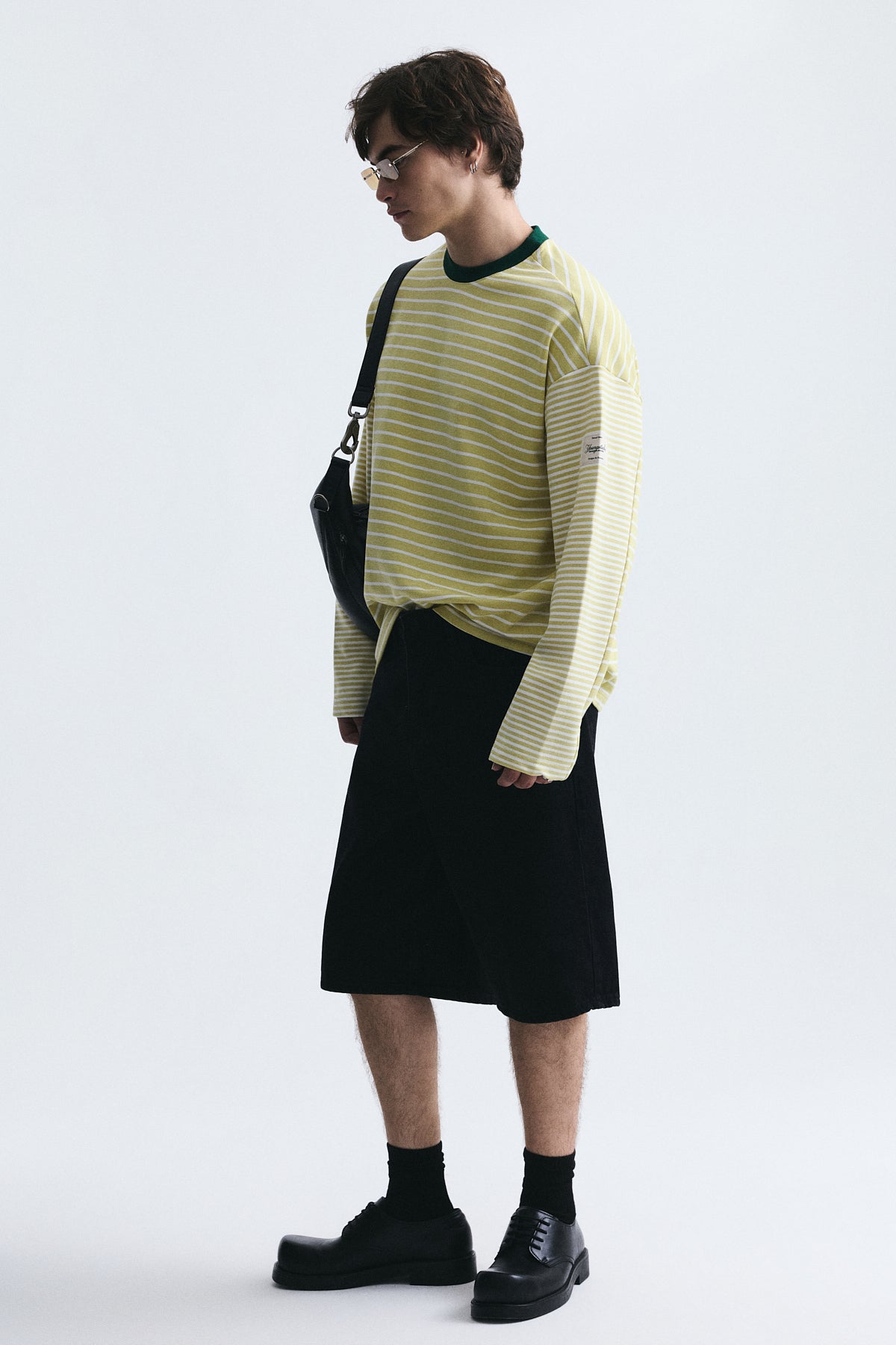 Contrast-Collar Striped Sweatshirt