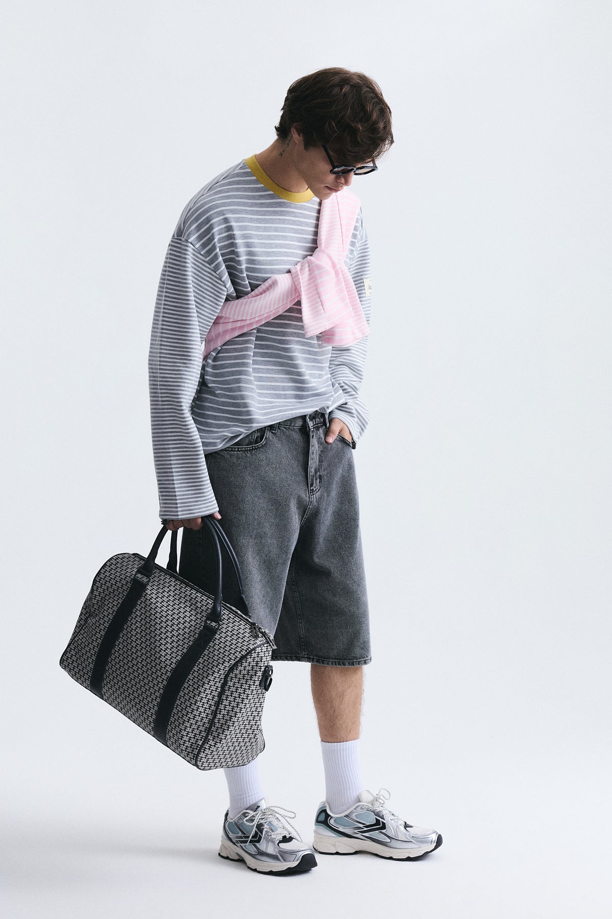 Contrast-Collar Striped Sweatshirt