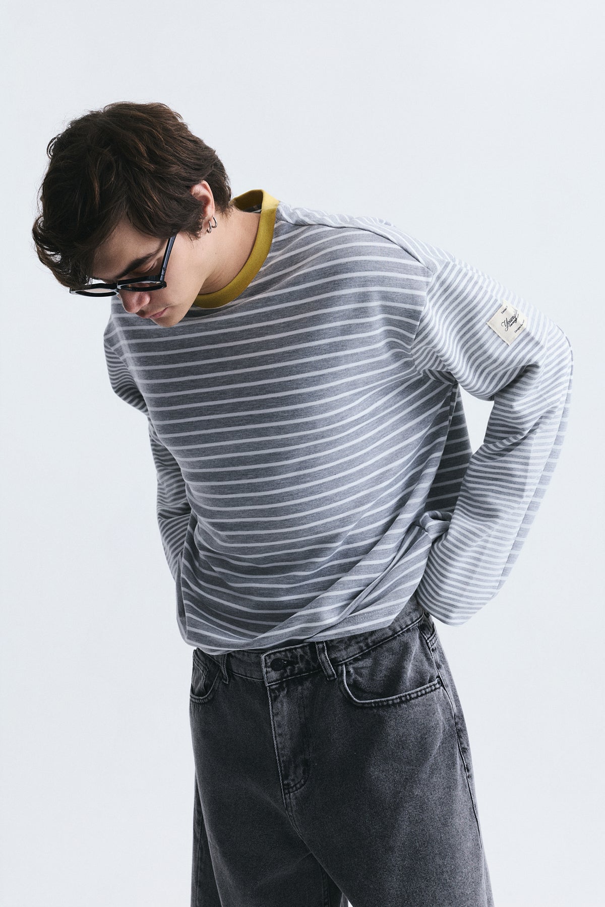 Contrast-Collar Striped Sweatshirt