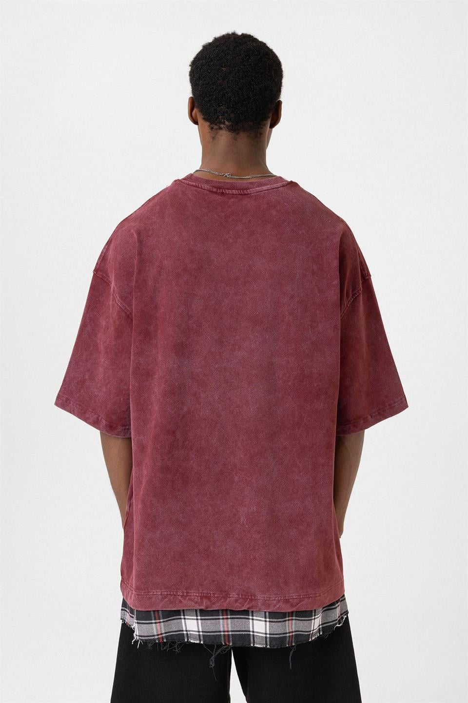 Oversized T-Shirt with Checkered Details and a Washed Look