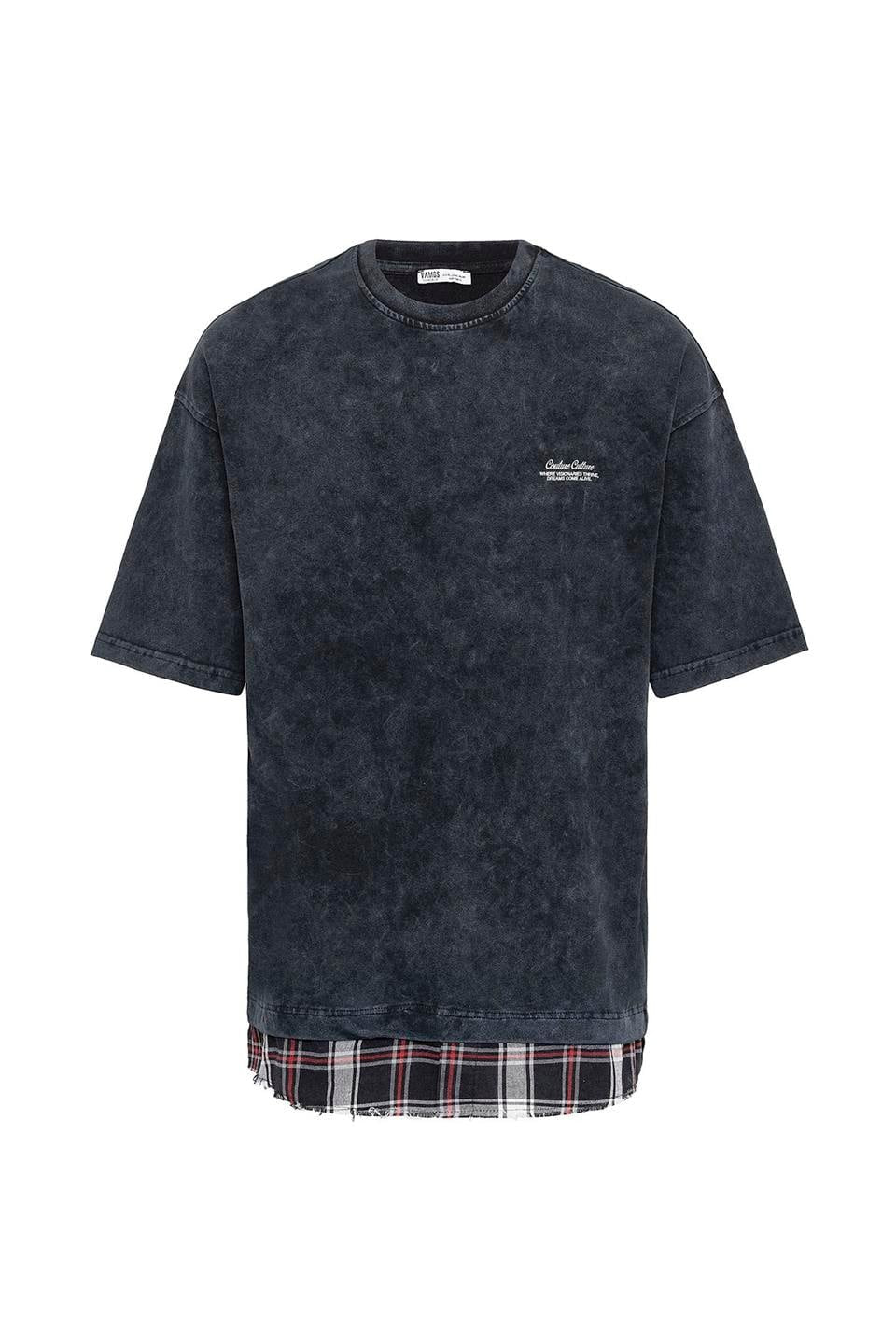 Oversized T-Shirt with Checkered Details and a Washed Look
