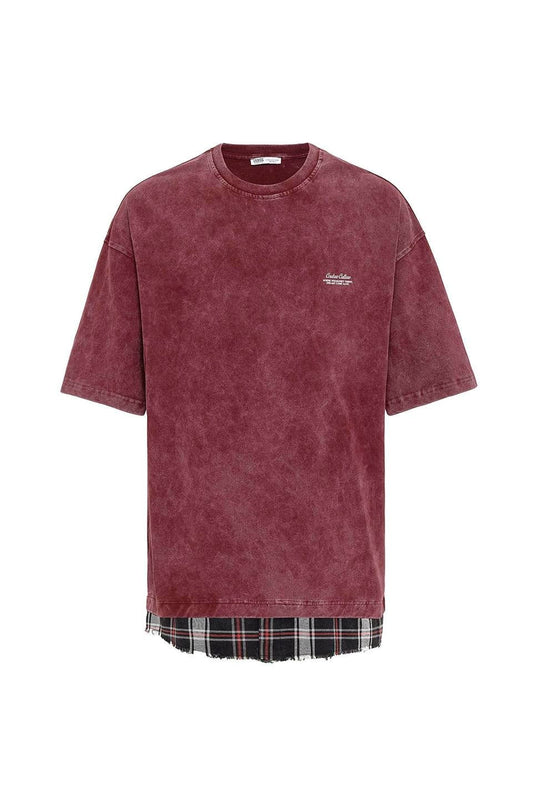 Oversized T-Shirt with Checkered Details and a Washed Look