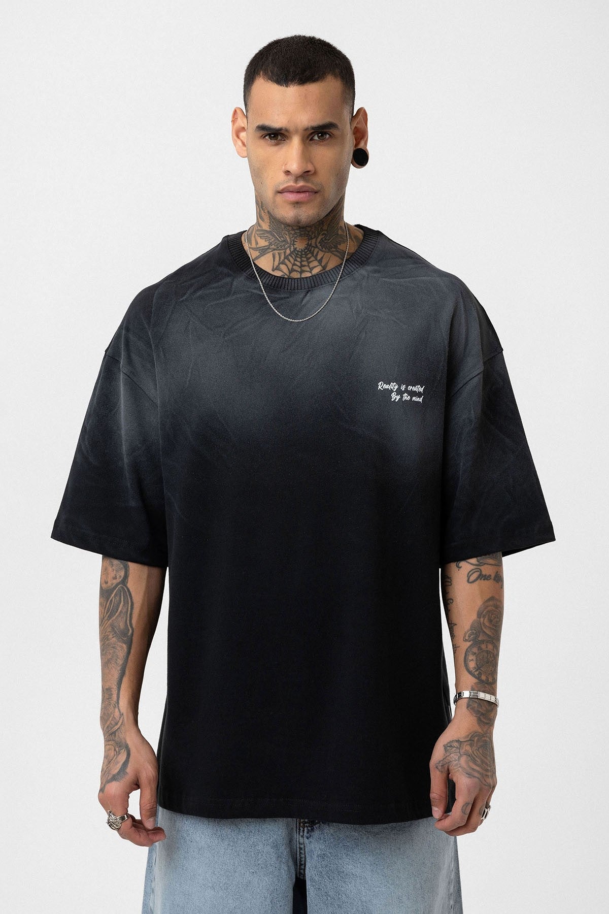 Oversized T-Shirt with Washed-Out Print and Detailed Design