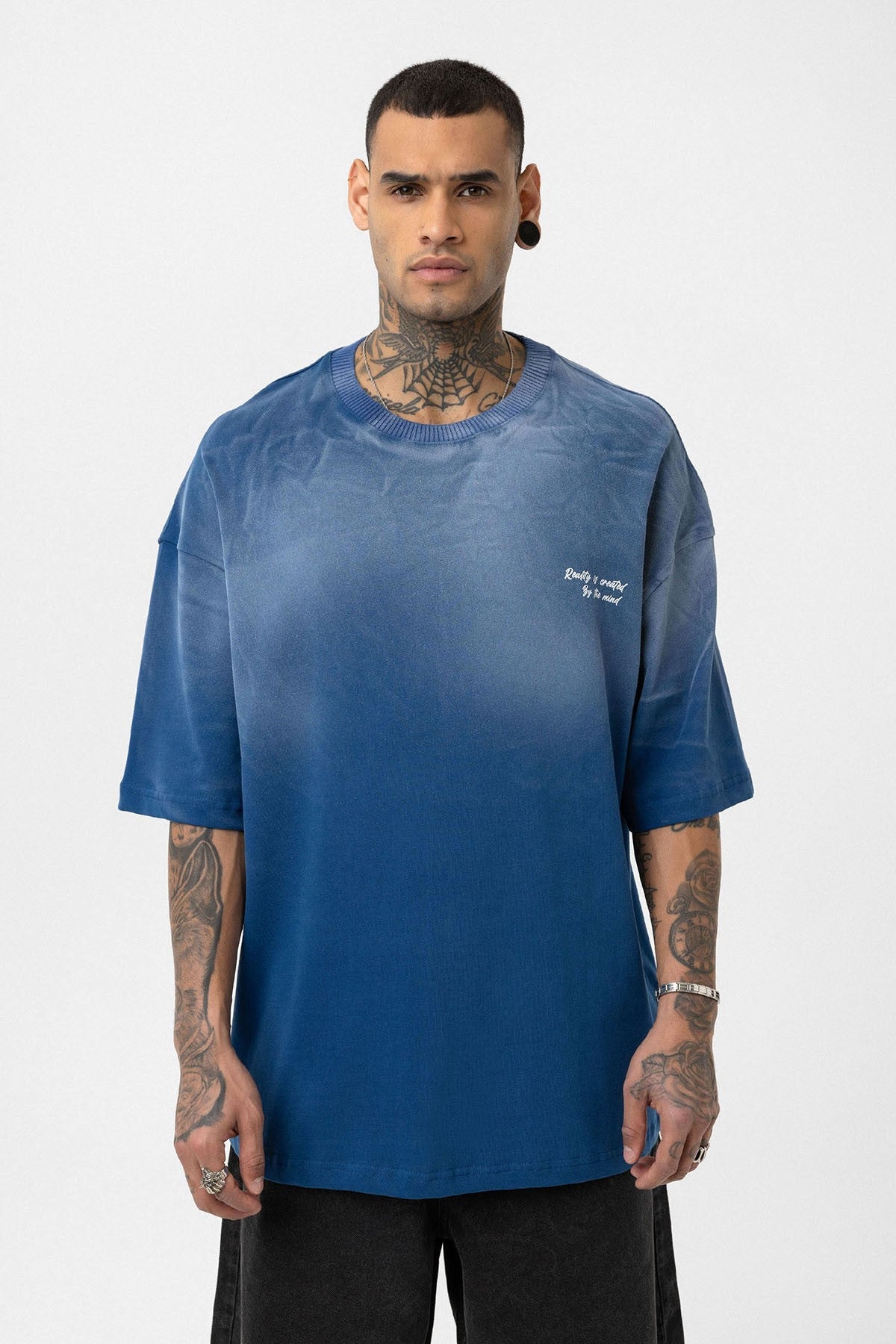 Oversized T-Shirt with Washed-Out Print and Detailed Design
