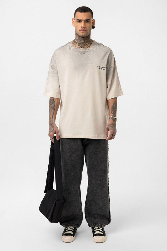 Oversized T-Shirt with Washed-Out Print and Detailed Design
