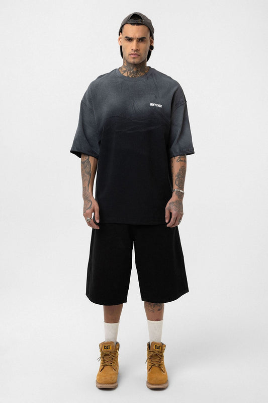 Oversized T-Shirt with Back Print and Washed Finish V70-33