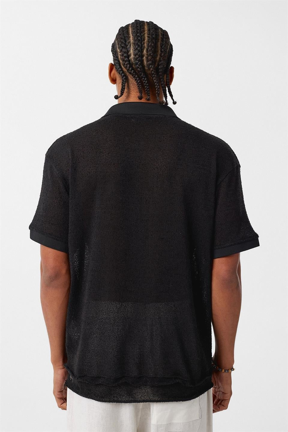 Oversized Polo-Neck Knit T-Shirt