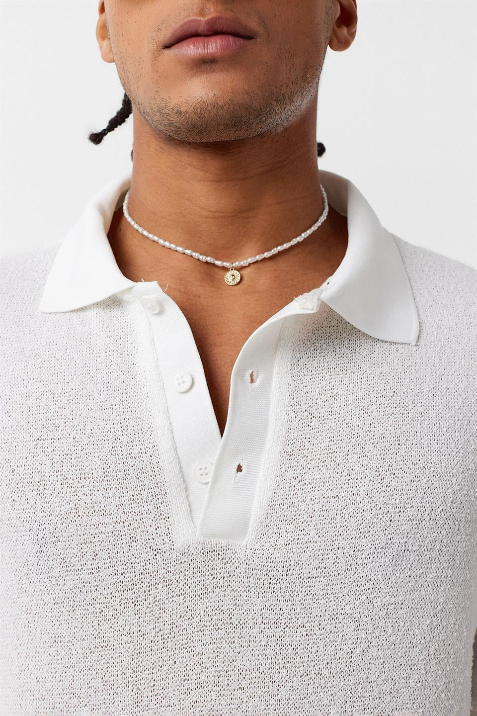 Oversized Polo-Neck Knit T-Shirt