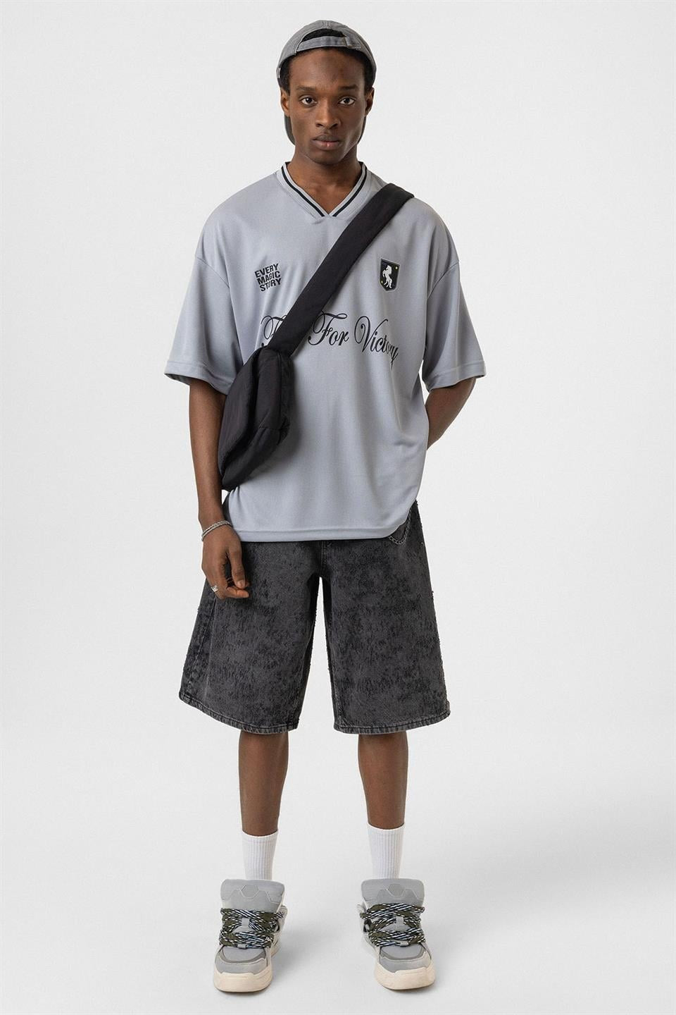Oversized Printed Jersey T-Shirt, Gray