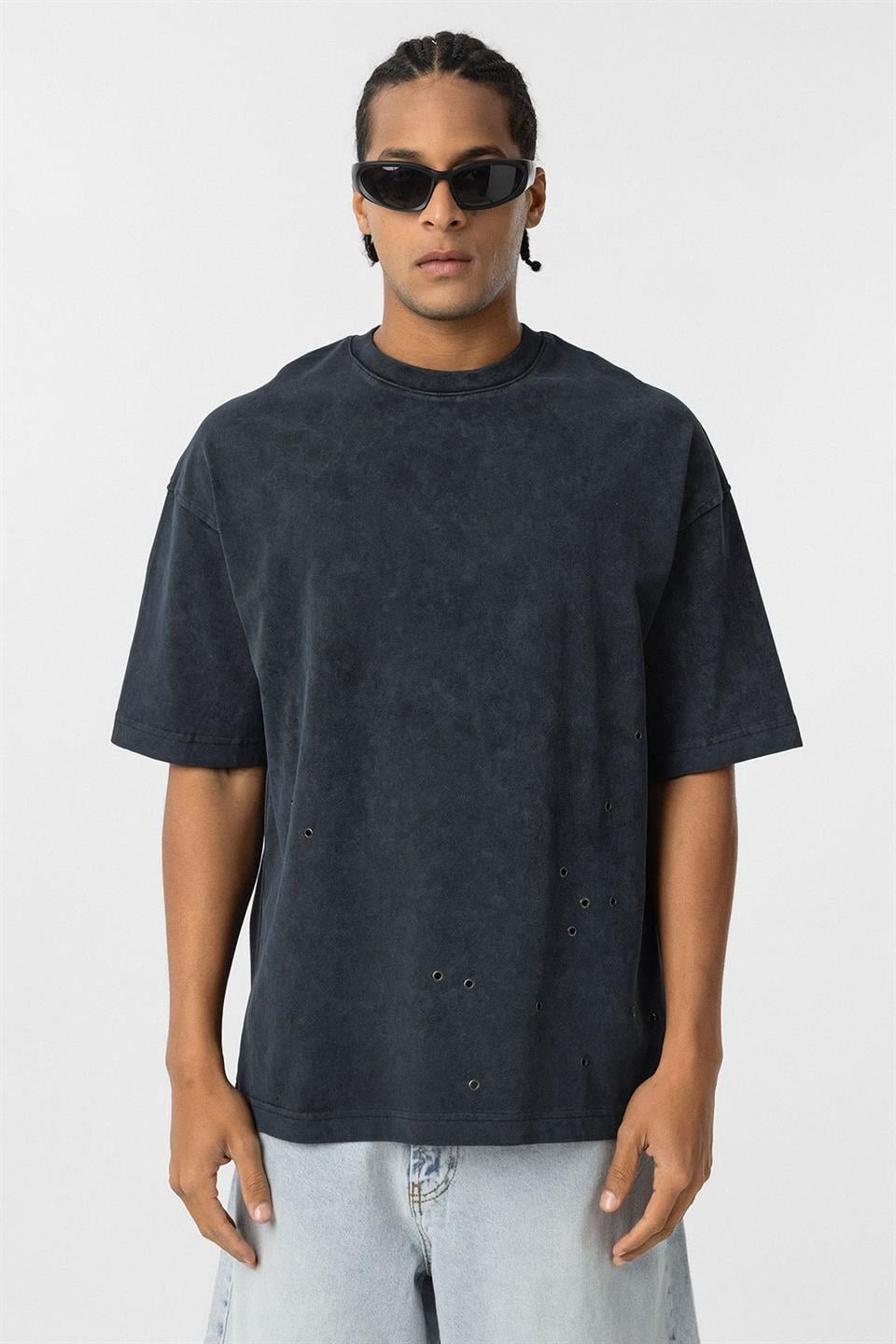 Oversized T-Shirt with Metal Accents and a Washed Look