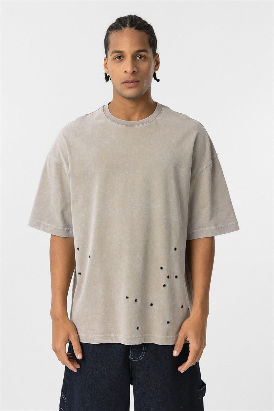 Oversized T-Shirt with Metal Accents and a Washed Look