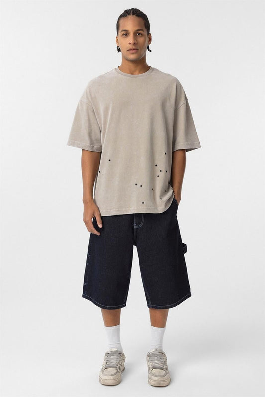 Oversized T-Shirt with Metal Accents and a Washed Look