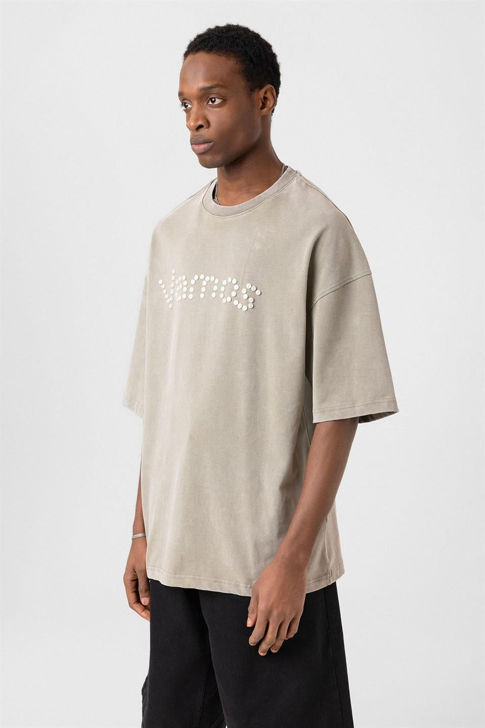 Oversized T-Shirt with Washed Button Details