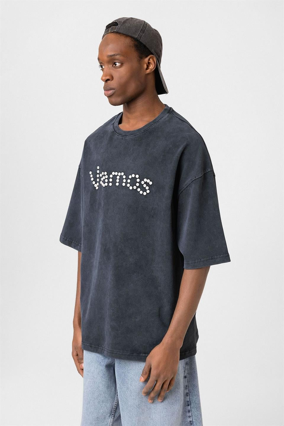 Oversized T-Shirt with Washed Button Details