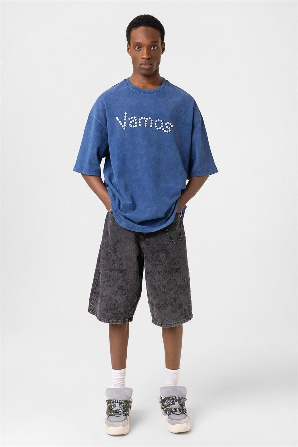 Oversized T-Shirt with Washed Button Details