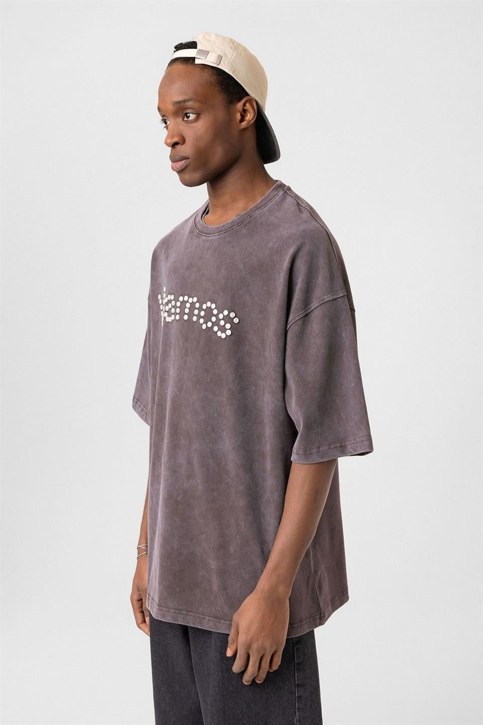 Oversized T-Shirt with Washed Button Details