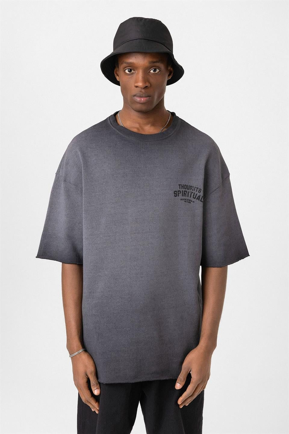 Oversized Washed Printed Knit T-Shirt