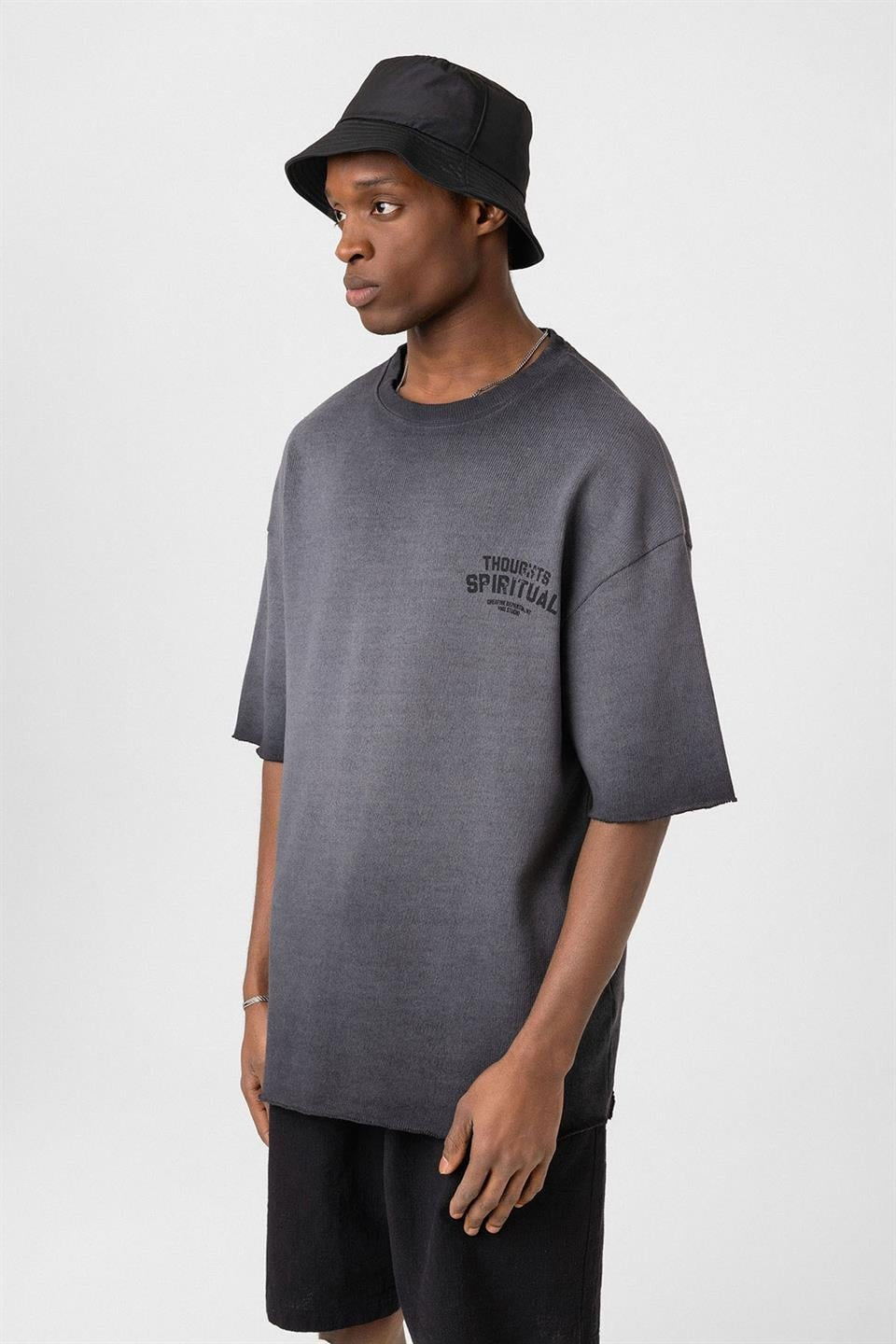 Oversized Washed Printed Knit T-Shirt