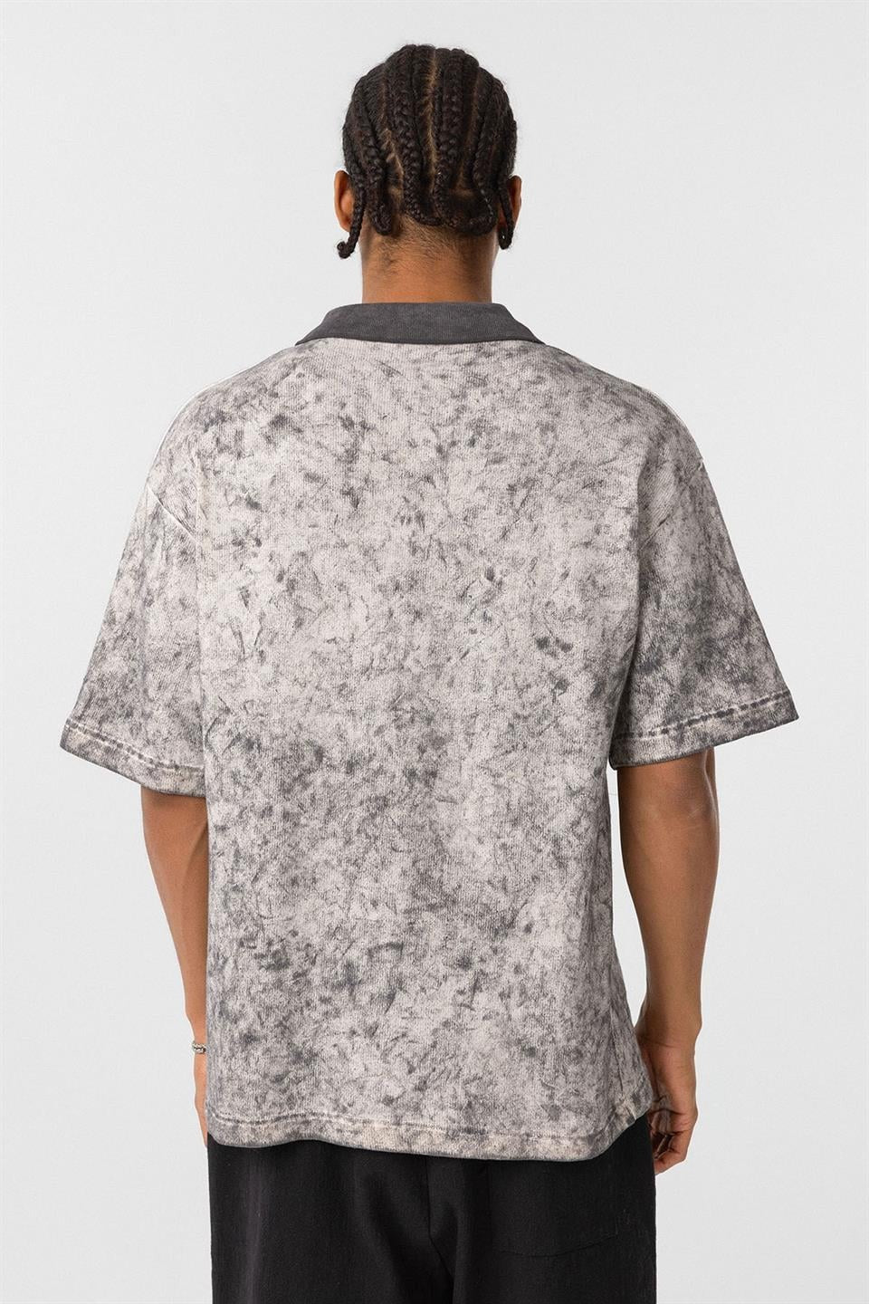 Pre-Washed Knit Oversized Polo-Neck T-Shirt
