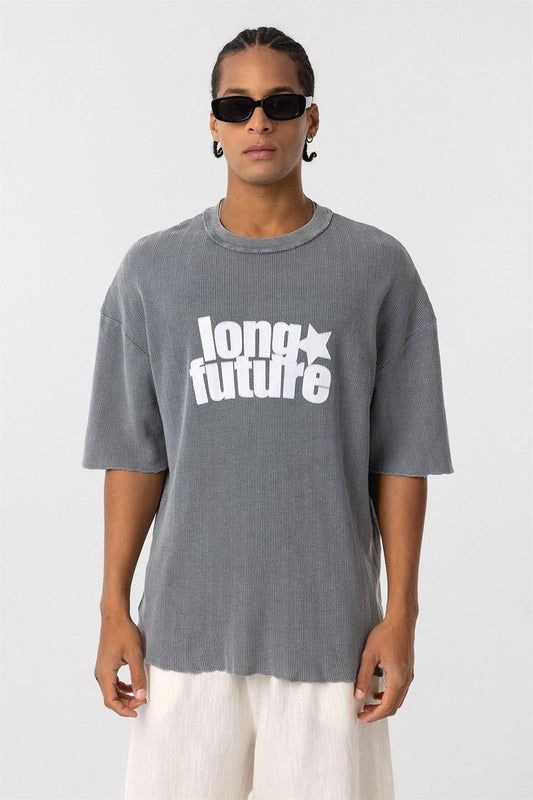 Oversized Knit T-Shirt (Pre-Washed), Gray