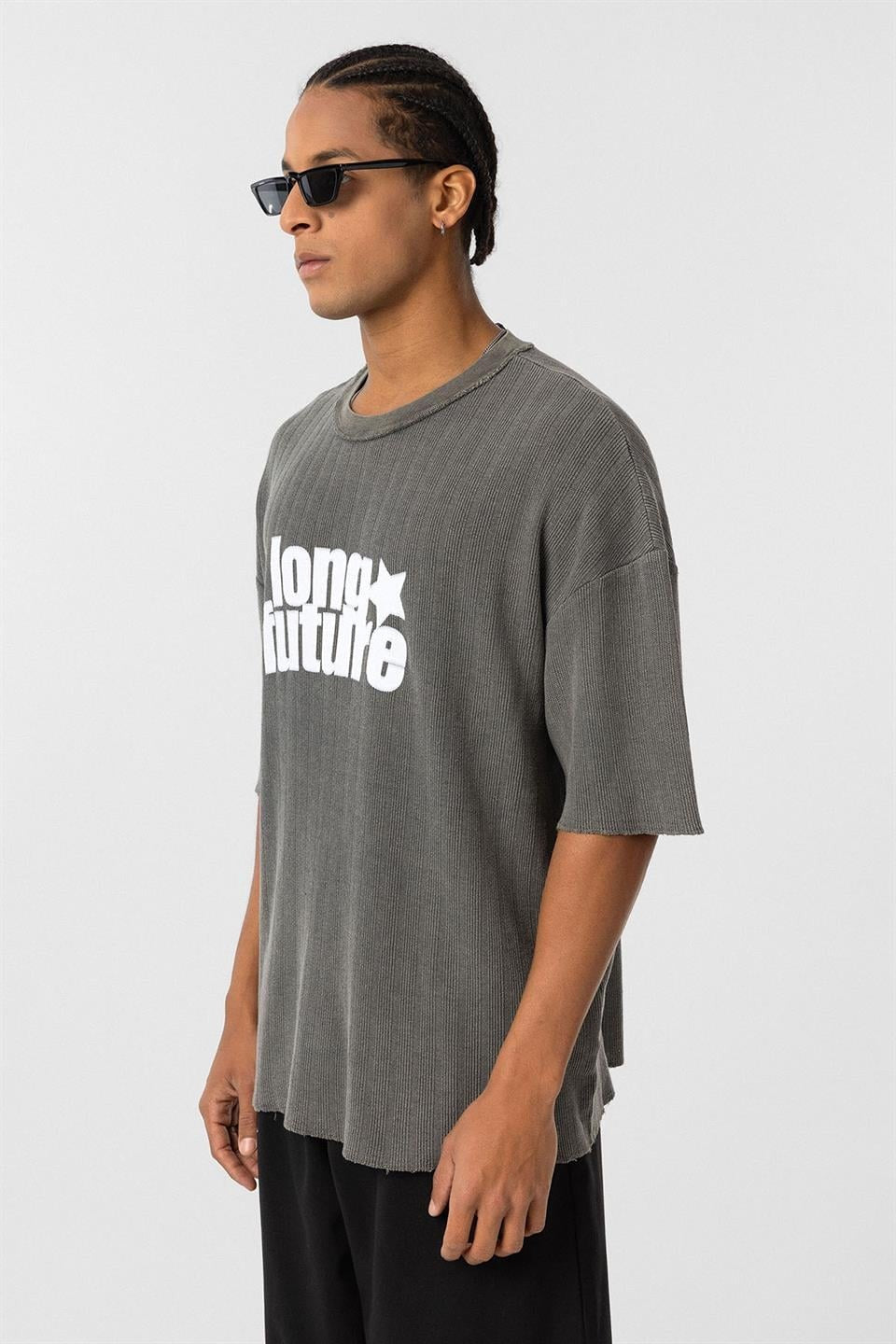Oversized Washed Knit T-Shirt in Mink