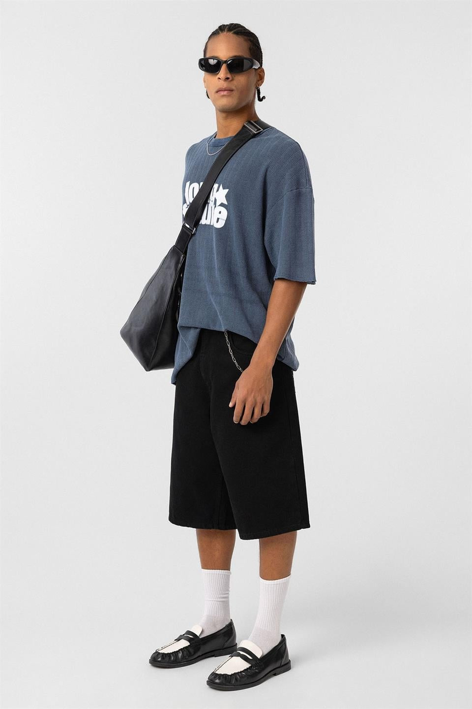 Oversized Washed Knit T-Shirt, Indigo