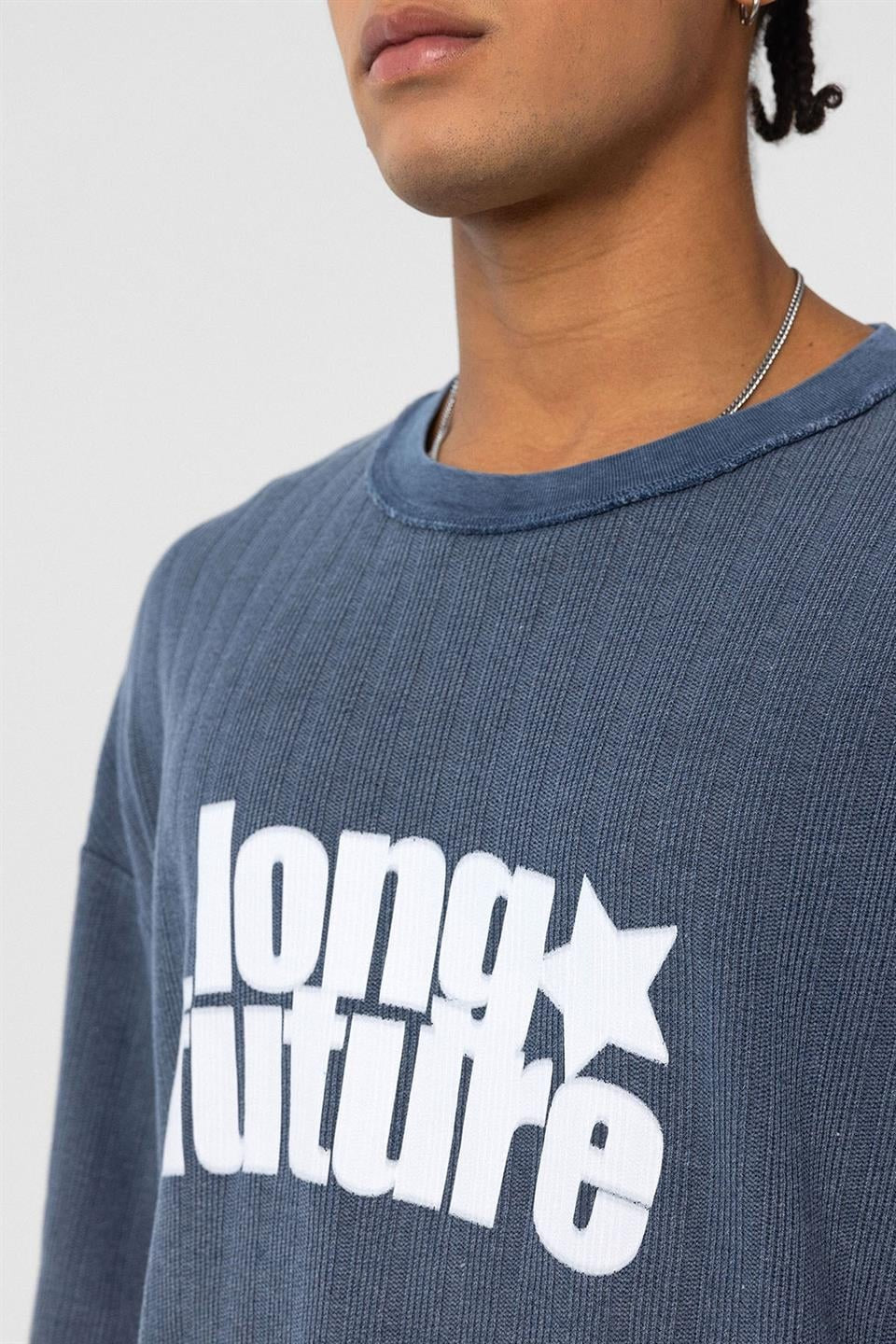 Oversized Washed Knit T-Shirt, Indigo