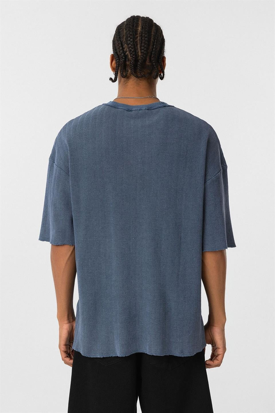 Oversized Washed Knit T-Shirt, Indigo