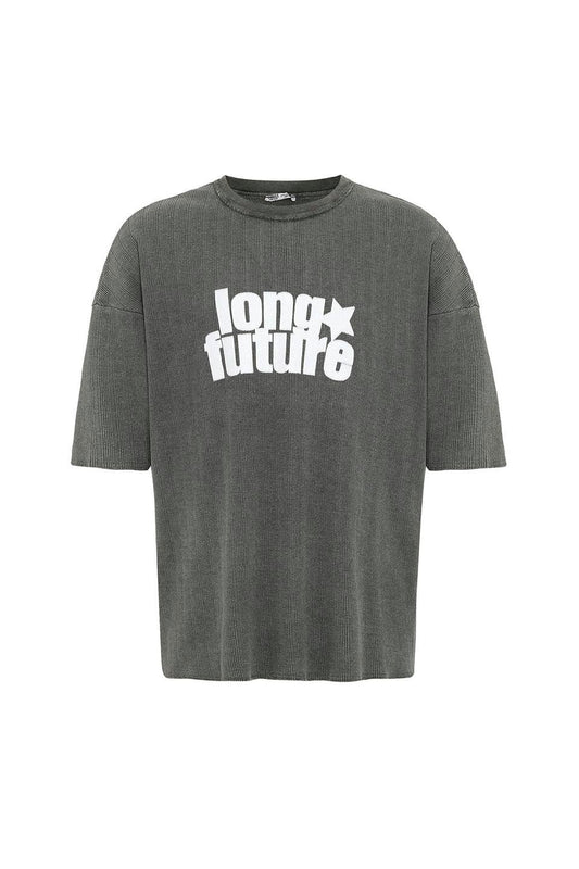 Oversized Washed Knit T-Shirt in Mink