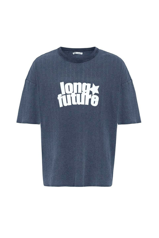 Oversized Washed Knit T-Shirt, Indigo